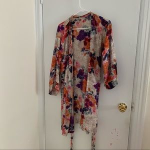 Anthropologie floral silk robe